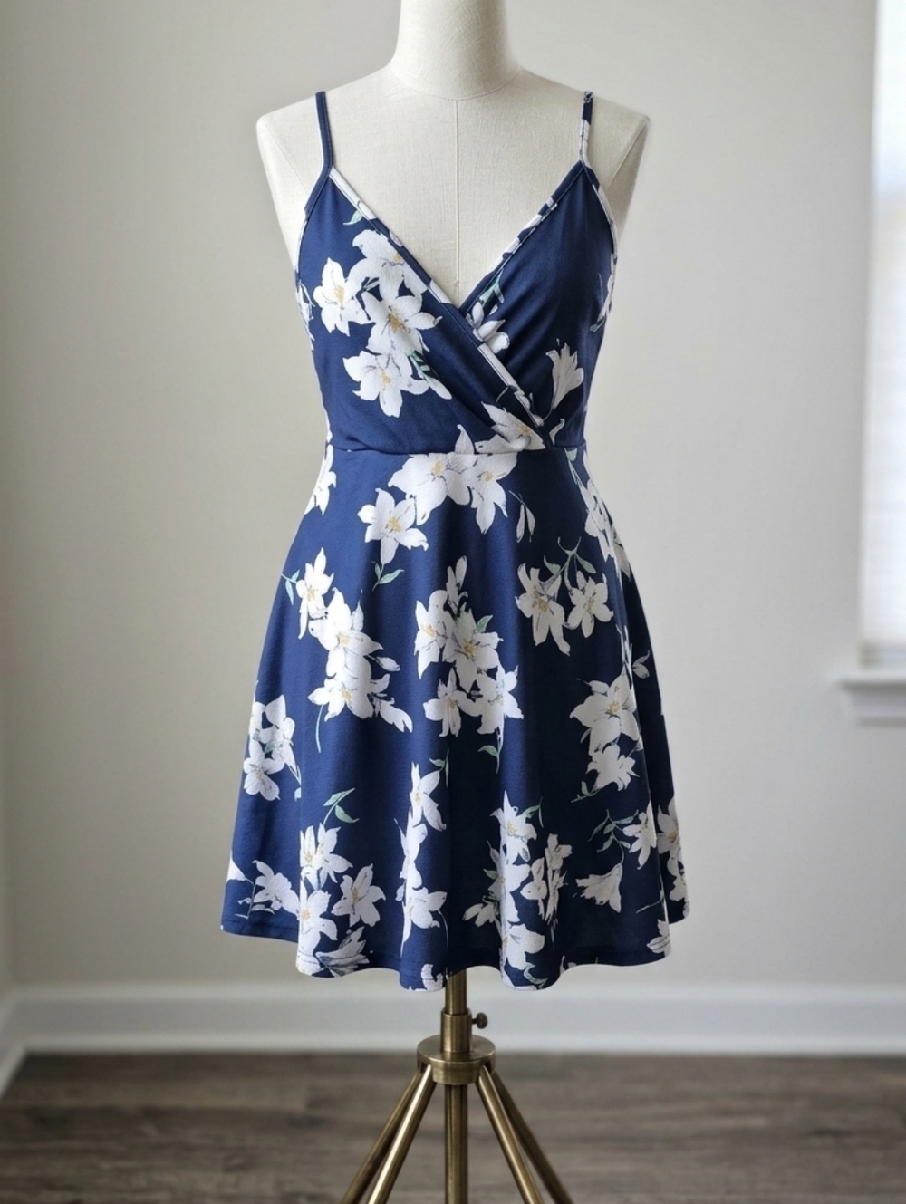 Navy Floral Wrap-Front Sundress